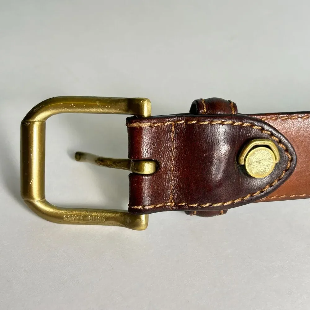The Bridge Men's Brown Leather Vintage Luxury Italian Brass Buckle Belt Size 44